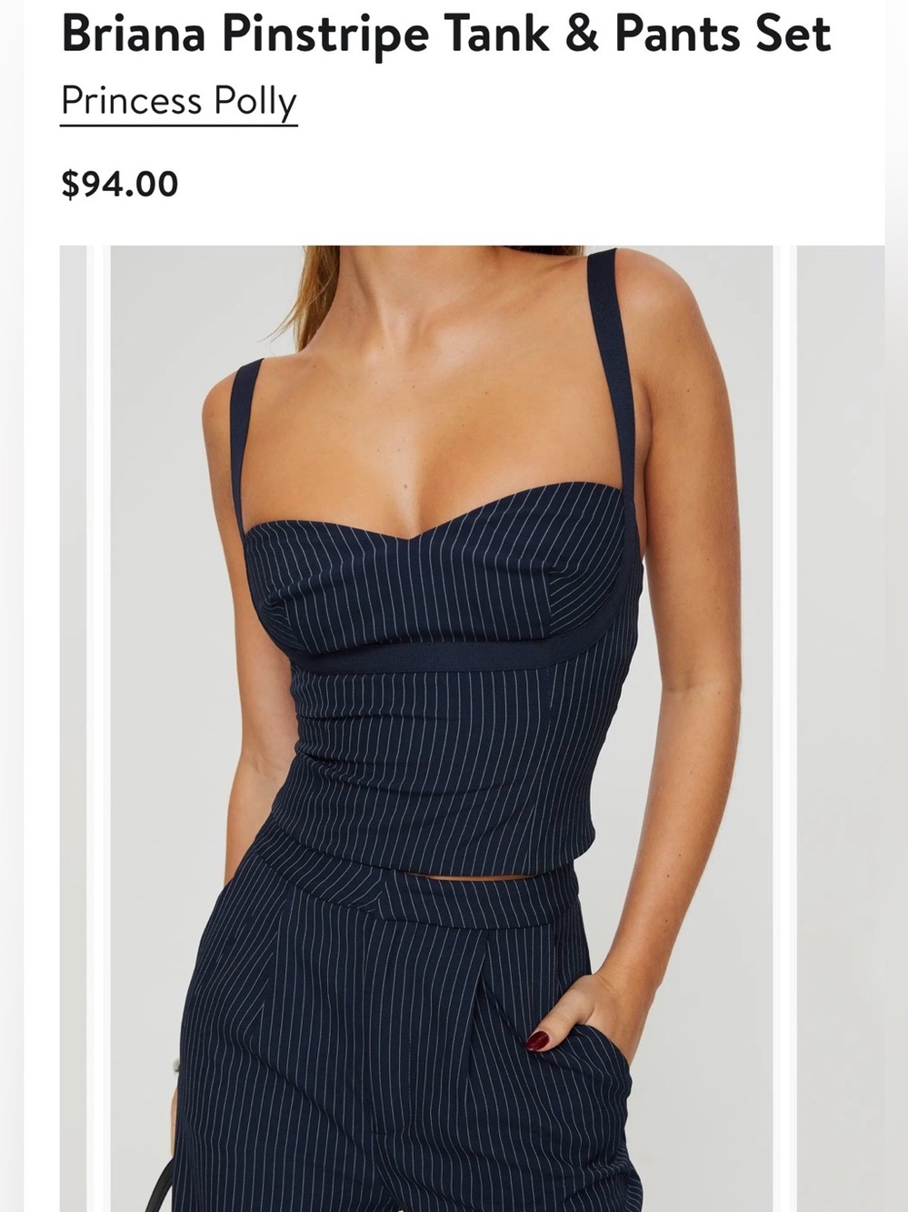 NWT: Princess Polly Navy Pinstripe Bustier Tank, sz 4